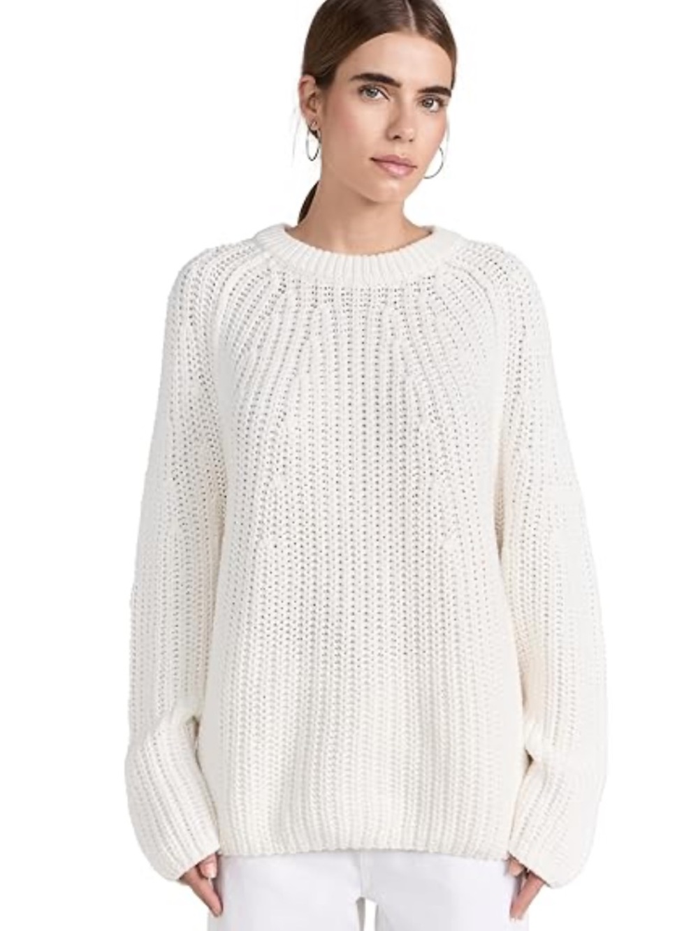 Free People Ivory Oversized Chunky Crewneck Sweater. A51